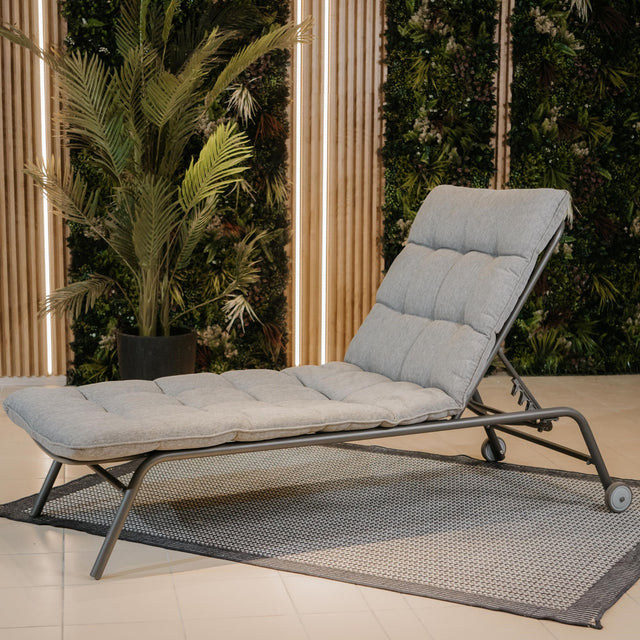 Leżak VIBE Ogrodowy z Poduszką Stalowy Regulacja Czarny Szary