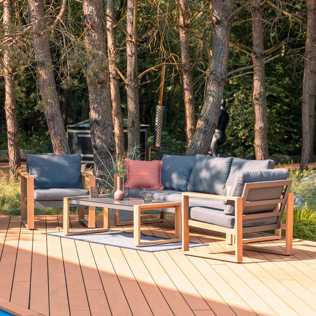 Zestaw Mebli Ogrodowych Jadalnianych DUISBURG Sofa Fotel Stolik ANTRACYT / BRĄZOWY