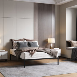 Stelaż Łóżka BED ALU 140x200 Metalowy Drewniane Listwy Nowoczesny CZARNY
