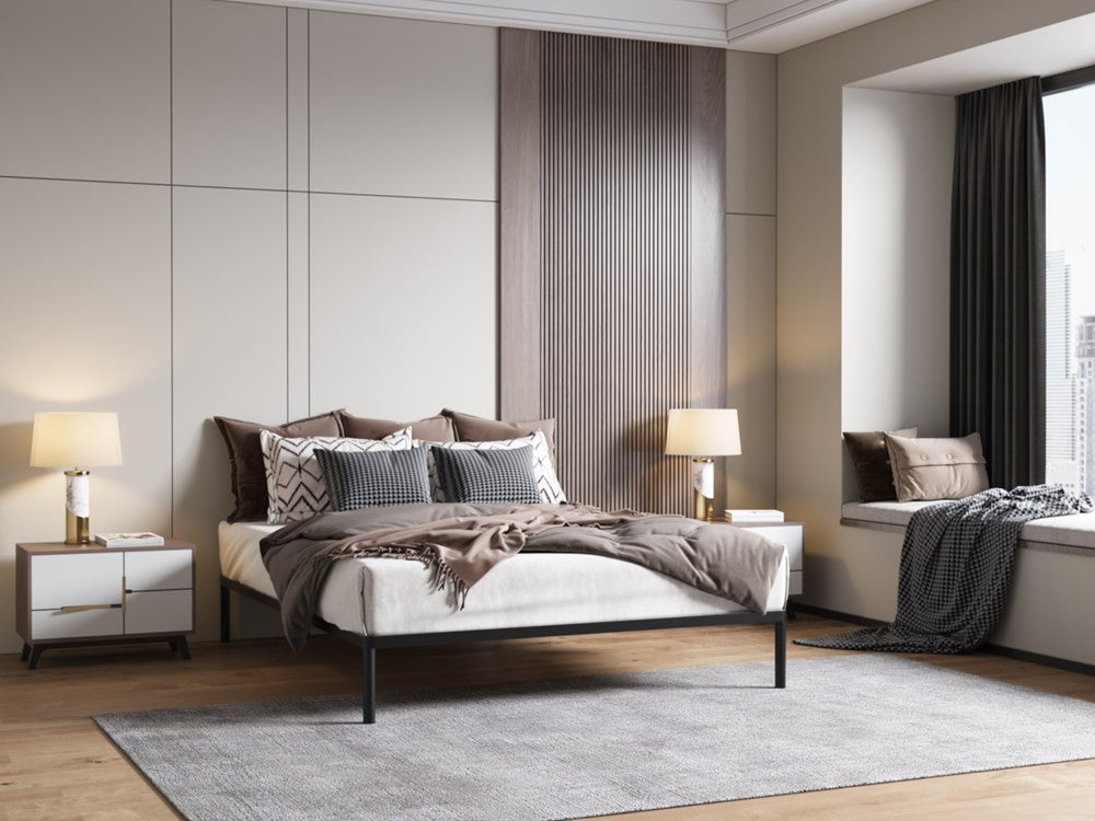 Stelaż Łóżka BED ALU 160x200 Metalowy Drewniane Listwy Nowoczesny CZARNY