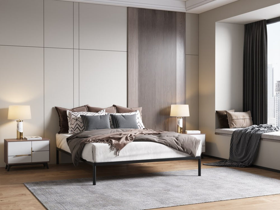 Stelaż Łóżka BED ALU 160x200 Metalowy Drewniane Listwy Nowoczesny CZARNY