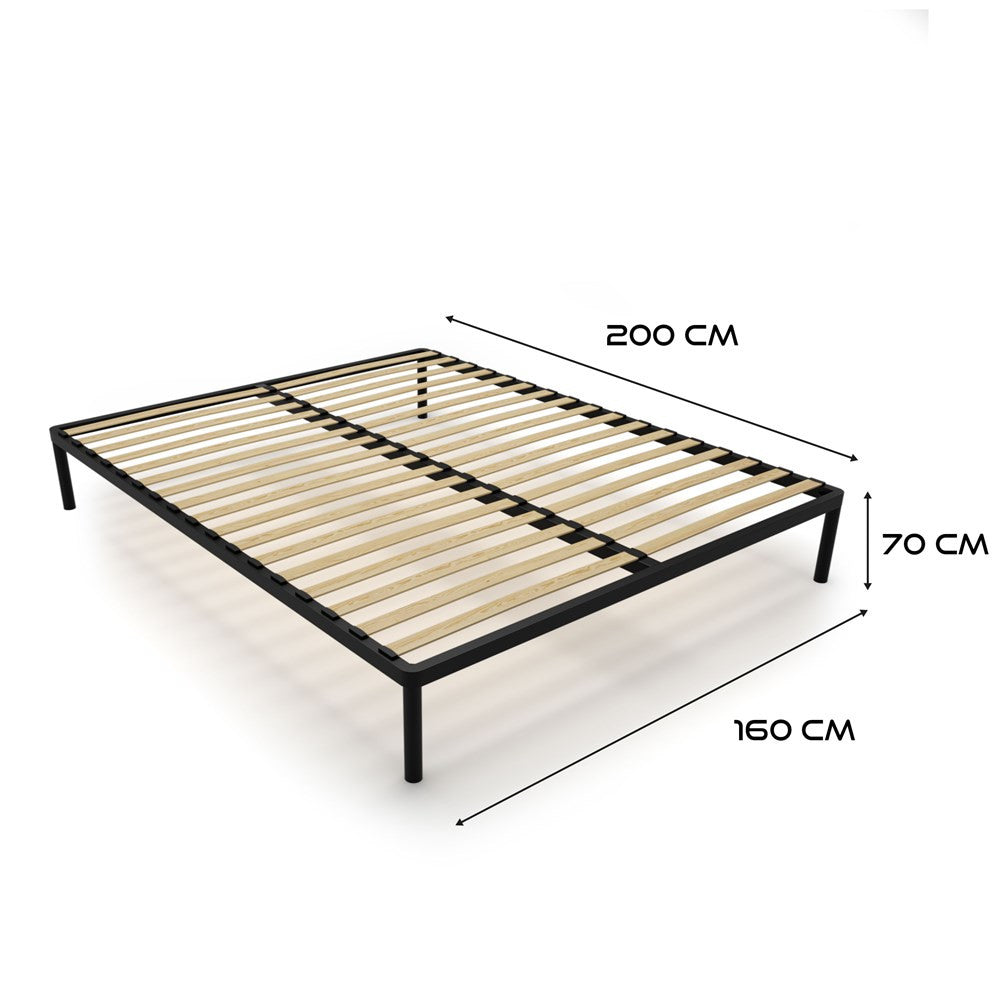 Stelaż Łóżka BED ALU 160x200 Metalowy Drewniane Listwy Nowoczesny CZARNY