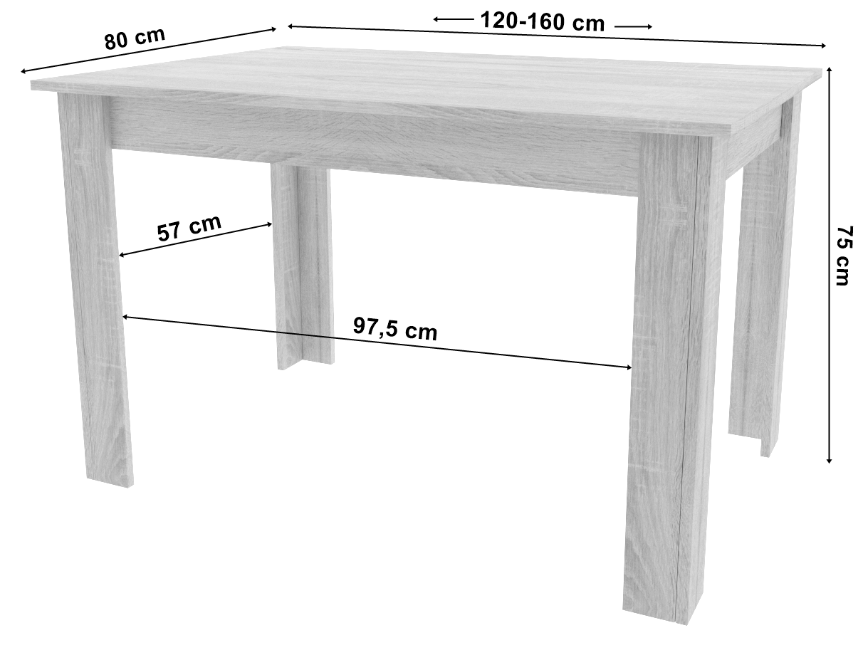 Stół NP 120-160x80 Craft nogi czarne
