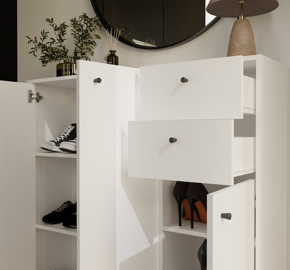 KOMODA FRAN BIAŁY 120 Cm Szafka 3 Drzwi 2 Szuflady 30 Cm Do Salonu Sypialni