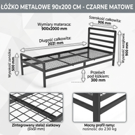METALOWE ŁÓZKO 90x200 - CZARNE
