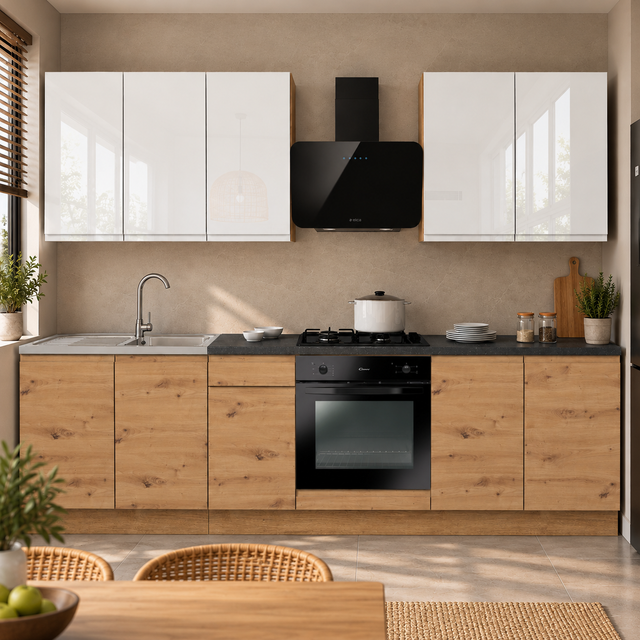 KUCHNIA VARIO 260CM BIAŁY AKRYL POŁYSK/ARTISAN C10/BLAT DISTRICT BEZ AGD