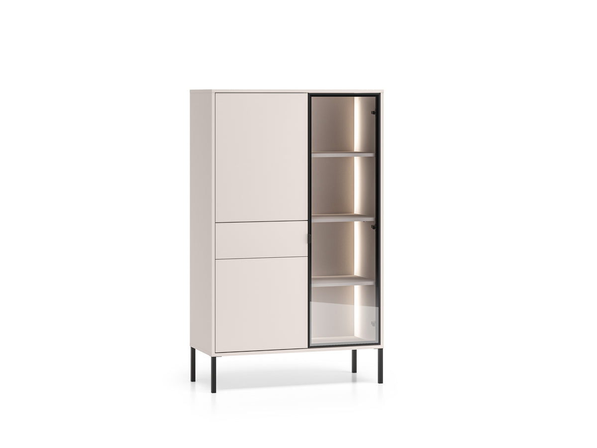 VITRINE BARNEE 01 — 3 Portes / 1 Tiroir / Cachemire / LED & Verre Fumé