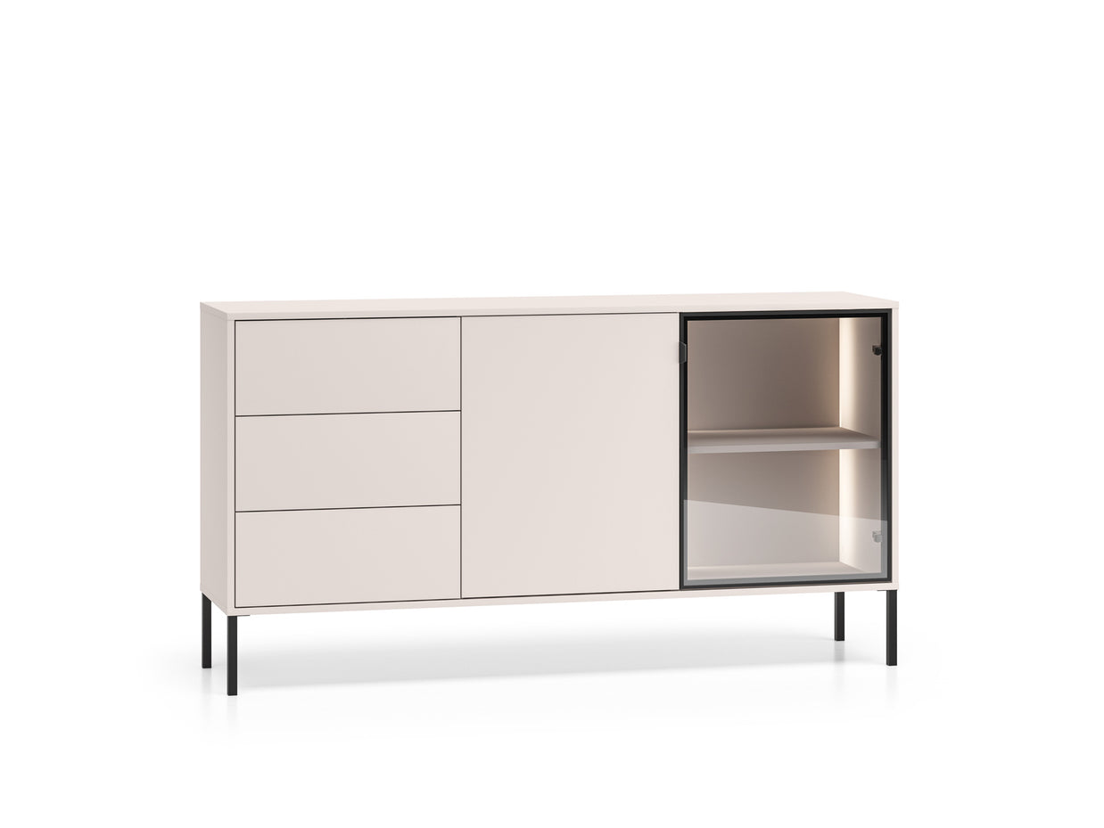 COMMODE BARNEE 02 — 2 Tiroirs / 3 Portes / Cachemire / LED & Verre Fumé