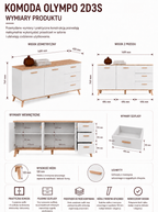 Komoda OLYMPO 2D3S BIAŁA DĄB ARTISAN Szafka 150 Cm 3 Szuflady 2 Drzwi