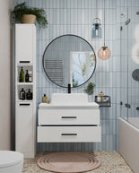 SZAFKA Pod Umywalkę NEL 80 UC BIAŁA Uchwyty Czarne Wisząca 2 Szuflady 80 Cm