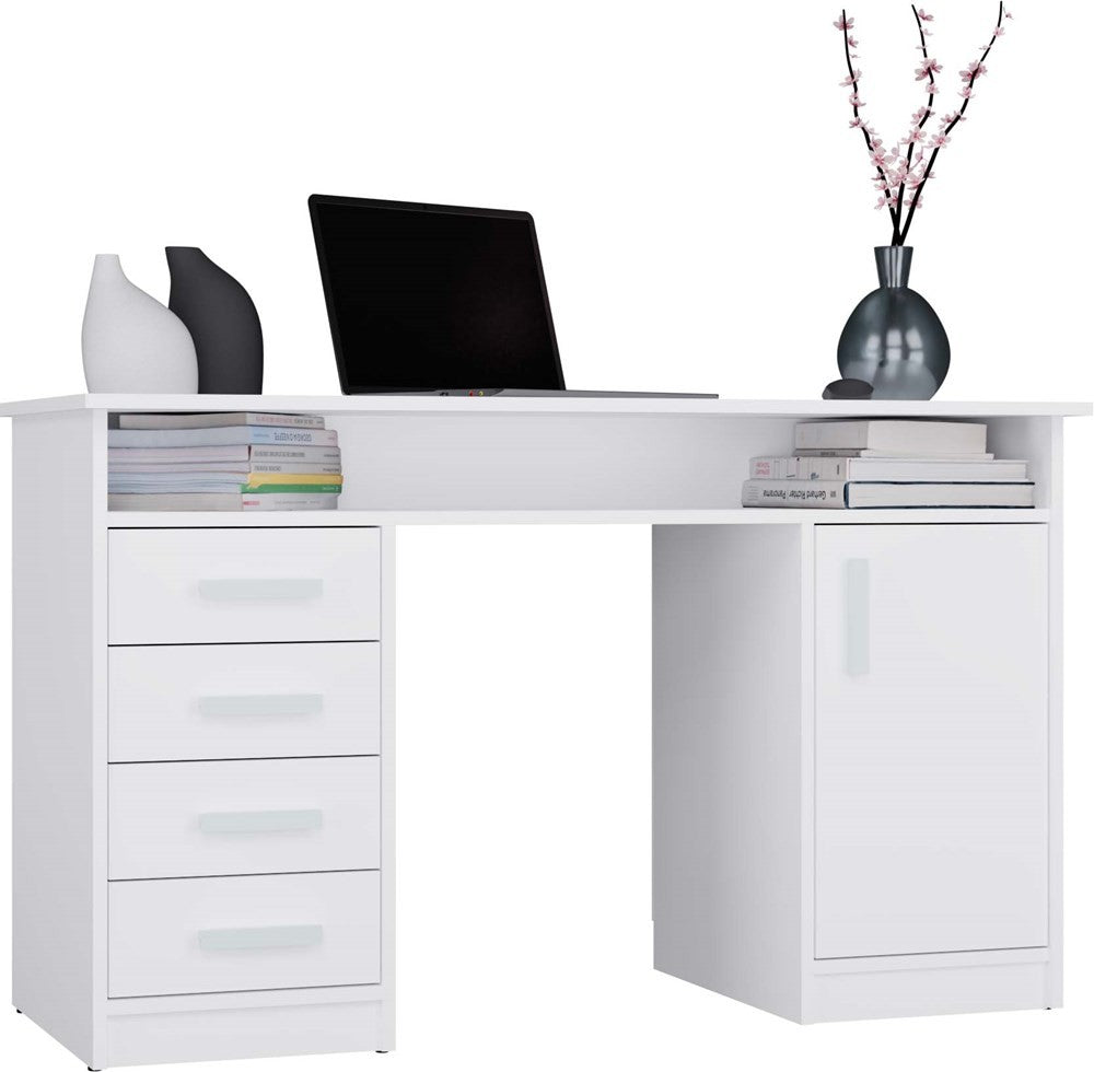 BIURKO ADA BIAŁE 125 Cm 4 Szuflady Szafka Półki Do Biura Pokoju Na Laptop
