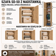 Szafa z Nadstawką SD-50 Drzwi Półki DĄB ARTISAN Do Garderoby Pokoju Biura