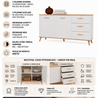 Komoda OLYMPO 2D3S BIAŁA DĄB ARTISAN Szafka 150 Cm 3 Szuflady 2 Drzwi