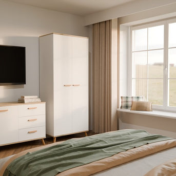 Szafa Ubraniowa OLYMPO 2D BIAŁA DĄB ARTISAN 80 Cm Drążek 2 Drzwi Sypialnia
