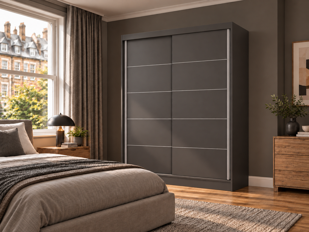 SZAFA Przesuwna IGA 120 CM C ANTRACYT SZPROSY – Nowoczesny Design