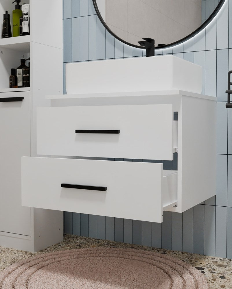 SZAFKA Pod Umywalkę NEL 60 UC BIAŁA Uchwyty CZARNE Wisząca 2 Szuflady 60 Cm