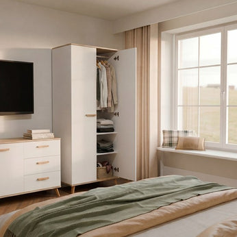 Szafa Ubraniowa OLYMPO 2D BIAŁA DĄB ARTISAN 80 Cm Drążek 2 Drzwi Sypialnia