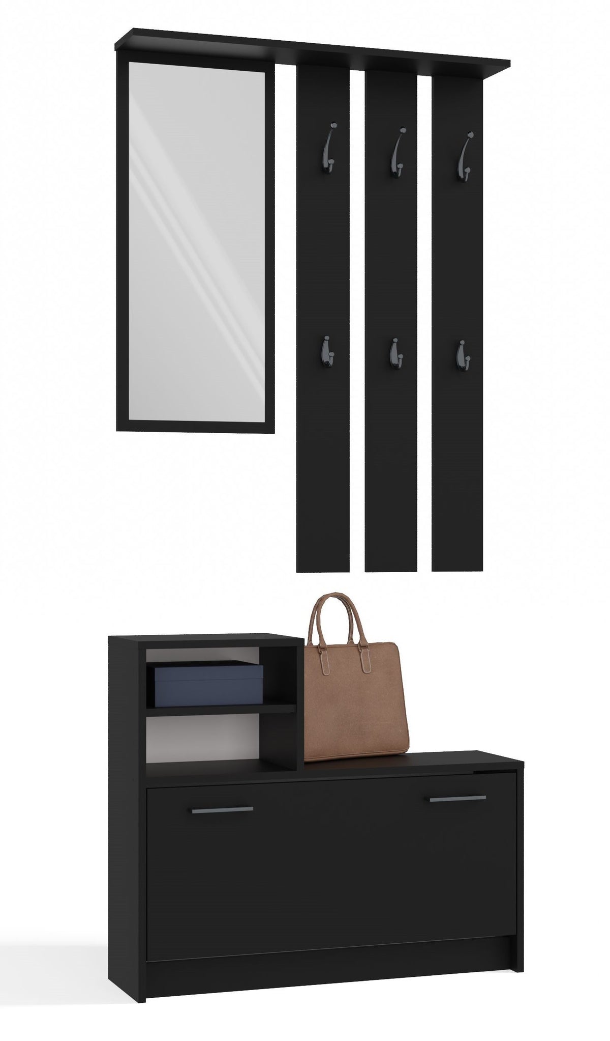 Garderobe VERA Noir - Penderie avec miroir + Armoire à chaussures