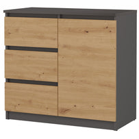 KOMODA 1D3S SZAFKA BLAT ANTRACYT 3 SZUFLADY DĄB ARTISAN