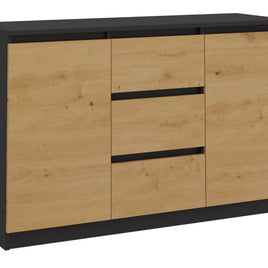 KOMODA 2D3S 120 DRZWI SZUFLADY ANTRACYT DĄB ARTISAN