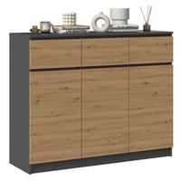 KOMODA SZAFKA 3D3S 120 - ANTRACYT / DĄB ARTISAN
