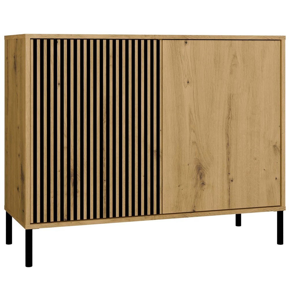 Komoda Front Ryflowany Szafka KAMARO 2D Slim / Gładki DĄB ARTISAN Lamele