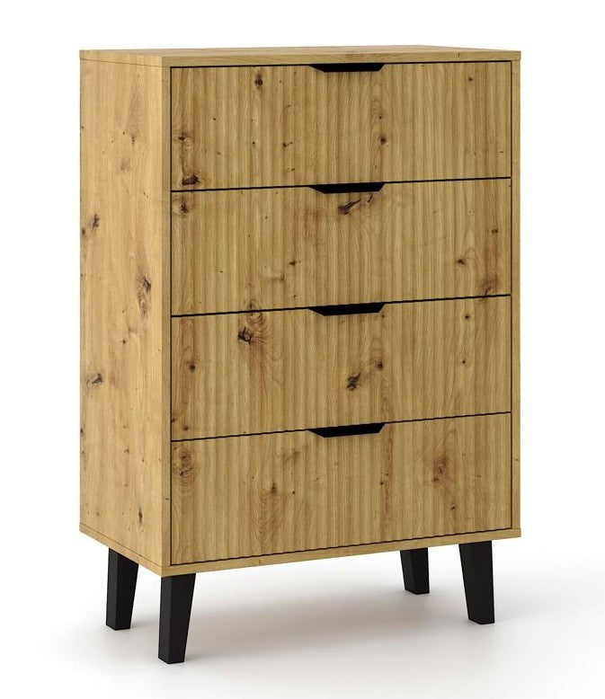 KOMODA SCANDI 4S SLIM 4 SZUFLADY RYFLOWANE FRONTY DĄB ARTISAN