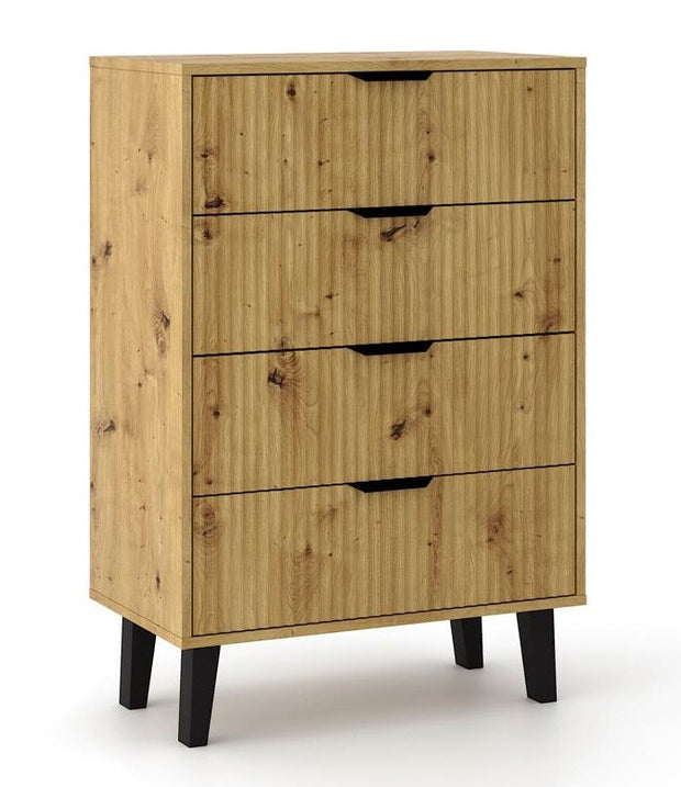 KOMODA SCANDI 4S SLIM 4 SZUFLADY RYFLOWANE FRONTY DĄB ARTISAN