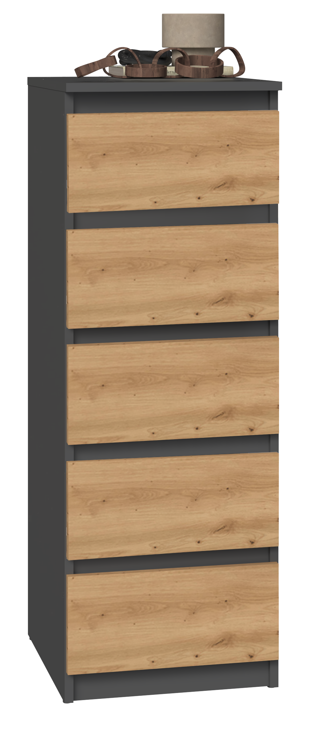 KOMODA SZAFKA 5 SZUFLAD W5 ANTRACYT DĄB ARTISAN