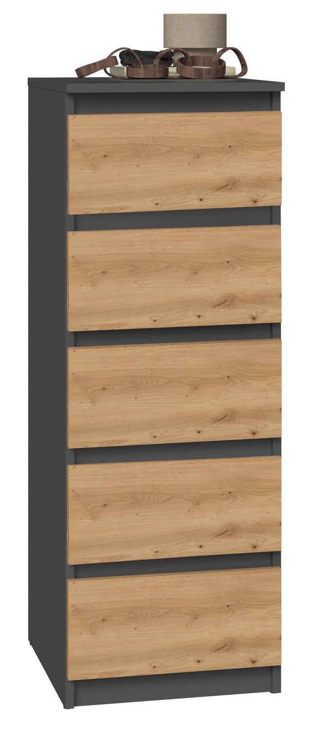 KOMODA SZAFKA 5 SZUFLAD W5 ANTRACYT DĄB ARTISAN