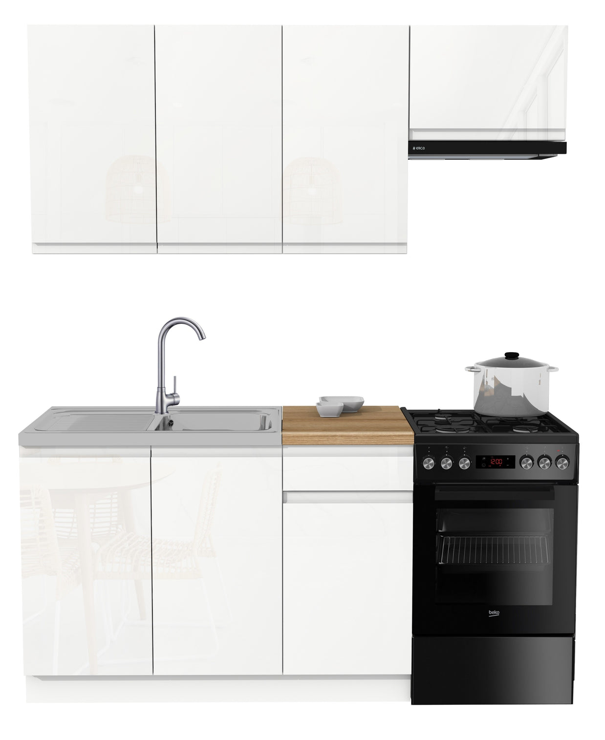 KUCHNIA VARIO 170CM BIAŁY AKRYL POŁYSK/BIAŁY AKRYL POŁYSK C10/BLAT EVOKE Z AGD