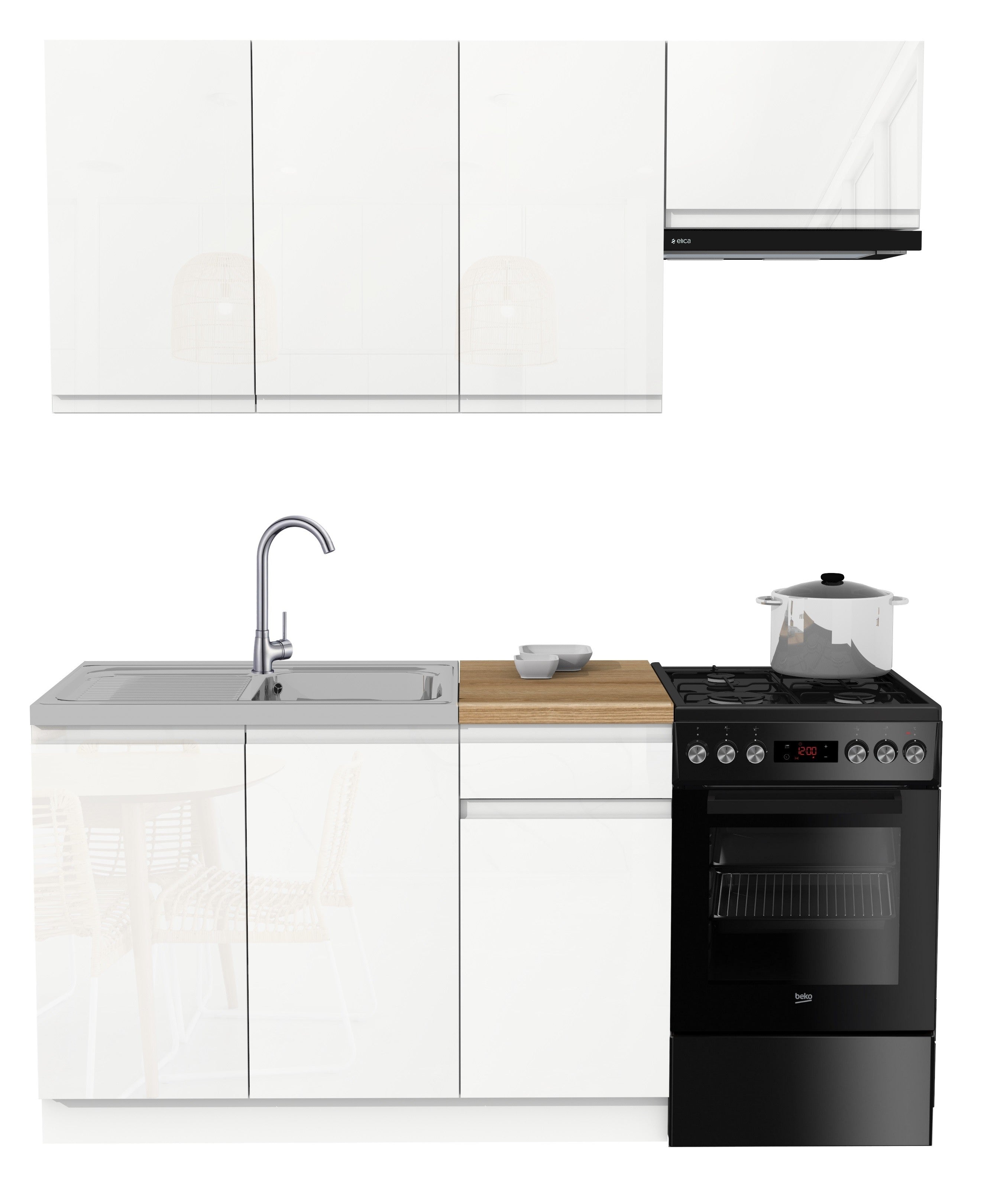 KUCHNIA VARIO 170CM BIAŁY AKRYL POŁYSK/BIAŁY AKRYL POŁYSK C10/BLAT EVOKE Z AGD
