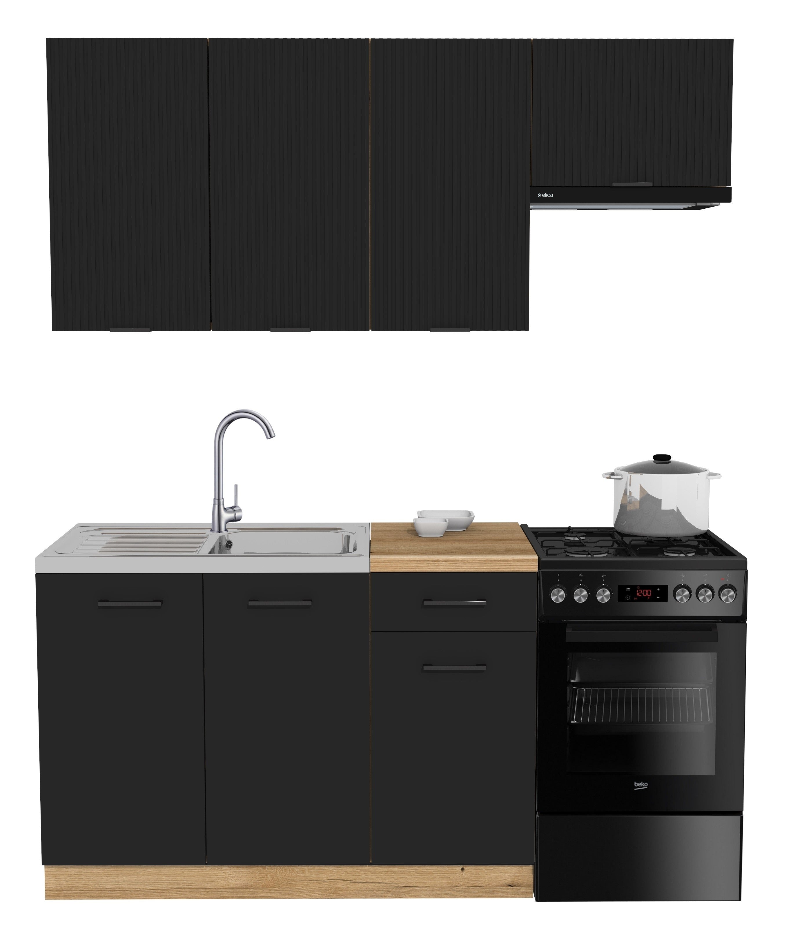 KUCHNIA VARIO 170CM RYFLOWANY CZARNY/CZARNY C10/BLAT EVOKE Z AGD