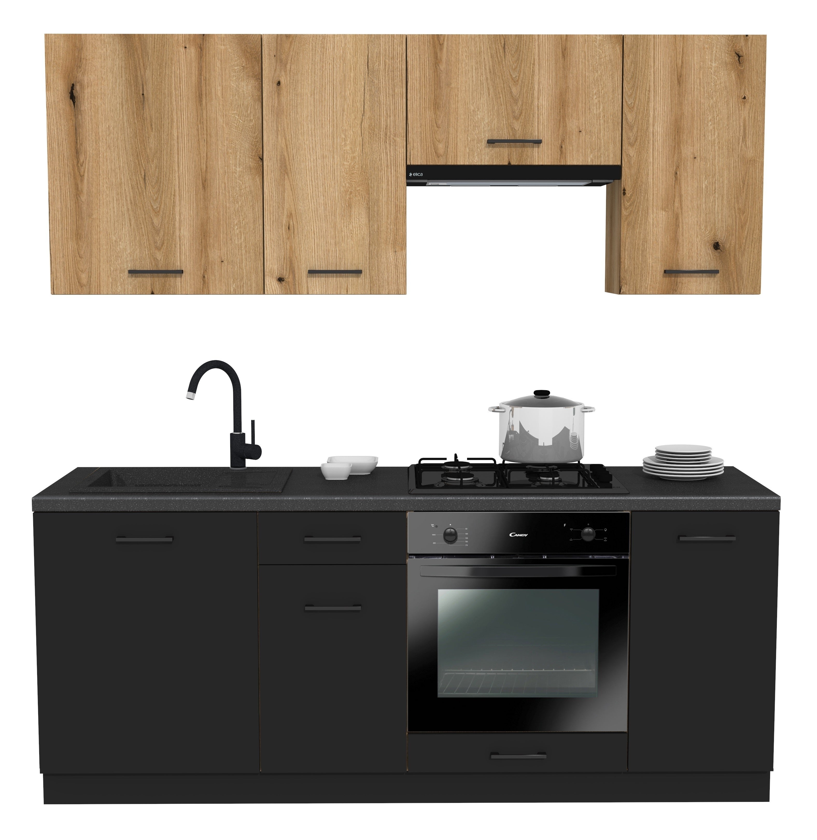 KUCHNIA VARIO 200CM EVOKE/CZARNY C10/BLAT DISTRICT Z AGD