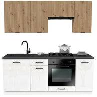 KUCHNIA VARIO 200CM RYFLOWANY ARTISAN/BIAŁY AKRYL POŁYSK C10/BLAT DISTRICT BEZ AGD