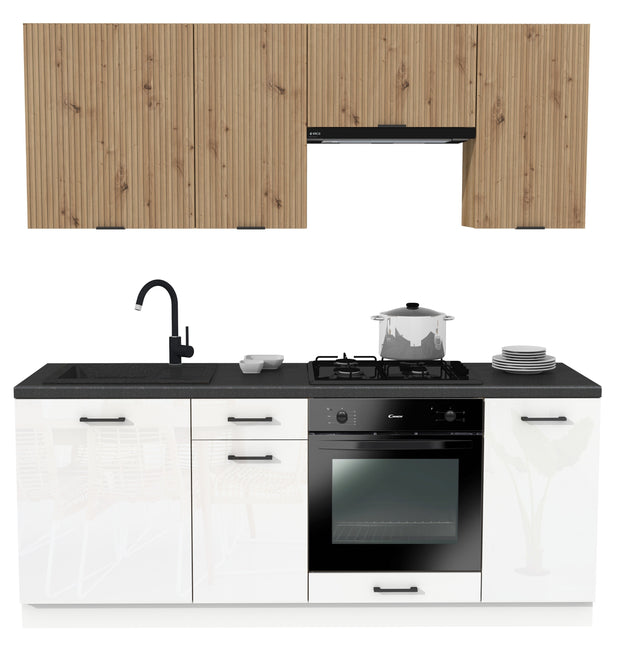 KUCHNIA VARIO 200CM RYFLOWANY ARTISAN/BIAŁY AKRYL POŁYSK C10/BLAT DISTRICT Z AGD