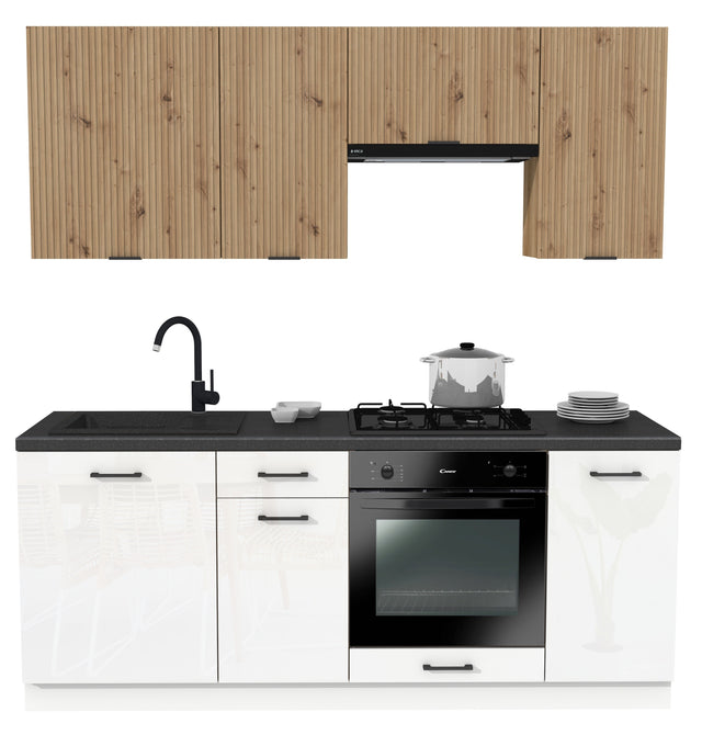 KUCHNIA VARIO 200CM RYFLOWANY ARTISAN/BIAŁY AKRYL POŁYSK C10/BLAT DISTRICT Z AGD