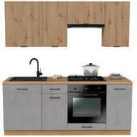 KUCHNIA VARIO 200CM RYFLOWANY ARTISAN/SZARY AKRYL POŁYSK C10/BLAT EVOKE BEZ AGD