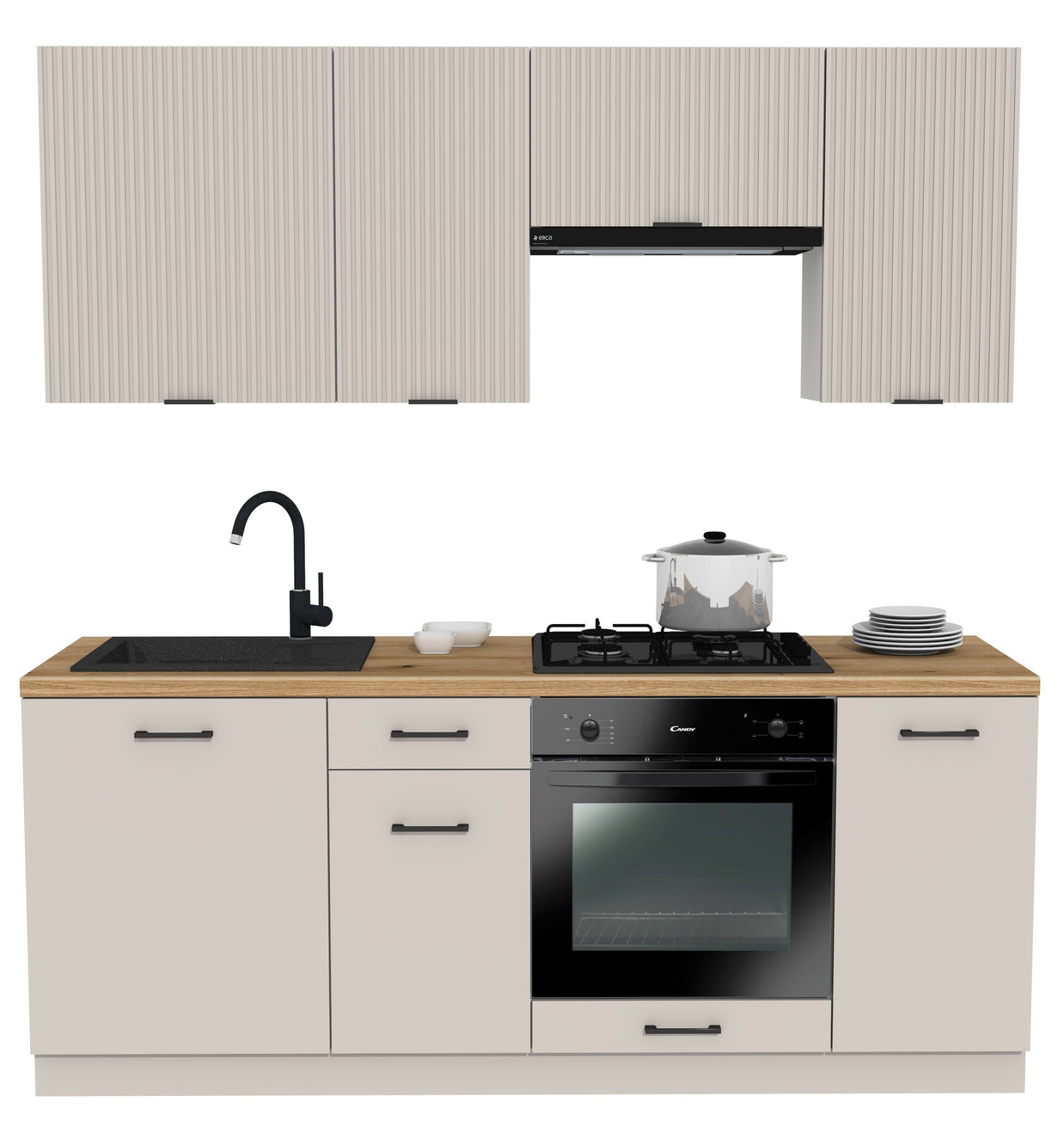 KUCHNIA VARIO 200CM RYFLOWANY KASZMIR/KASZMIR C10/BLAT EVOKE BEZ AGD