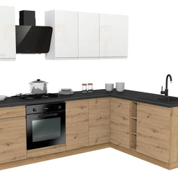 KUCHNIA VARIO 240X180CM BIAŁY AKRYL POŁYSK/ARTISAN C10/BLAT DISTRICT Z AGD