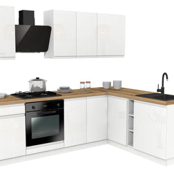 KUCHNIA VARIO 240X180CM BIAŁY AKRYL POŁYSK/BIAŁY AKRYL POŁYSK C10/BLAT EVOKE BEZ AGD