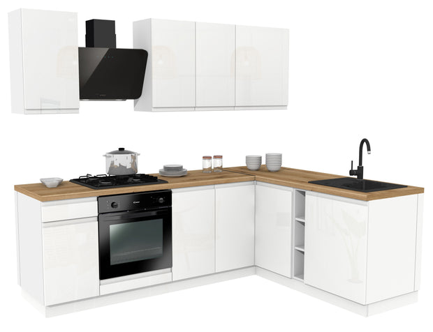 KUCHNIA VARIO 240X180CM BIAŁY AKRYL POŁYSK/BIAŁY AKRYL POŁYSK C10/BLAT EVOKE Z AGD