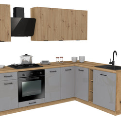 KUCHNIA VARIO 240X180CM RYFLOWANY ARTISAN/SZARY AKRYL POŁYSK C10/BLAT EVOKE Z AGD