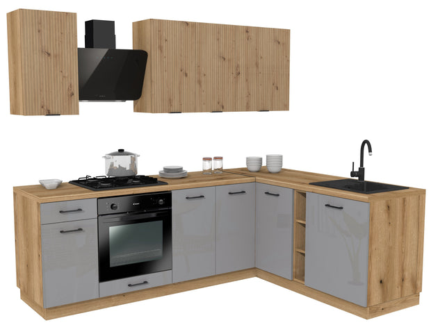 KUCHNIA VARIO 240X180CM RYFLOWANY ARTISAN/SZARY AKRYL POŁYSK C10/BLAT EVOKE Z AGD
