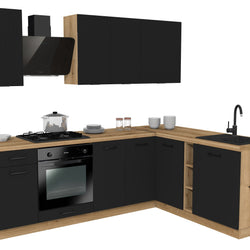KUCHNIA VARIO 240X180CM RYFLOWANY CZARNY/CZARNY C10/BLAT EVOKE BEZ AGD