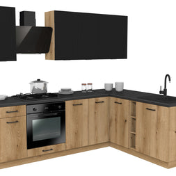 KUCHNIA VARIO 240X180CM RYFLOWANY CZARNY/EVOKE C10/BLAT DISTRICT BEZ AGD