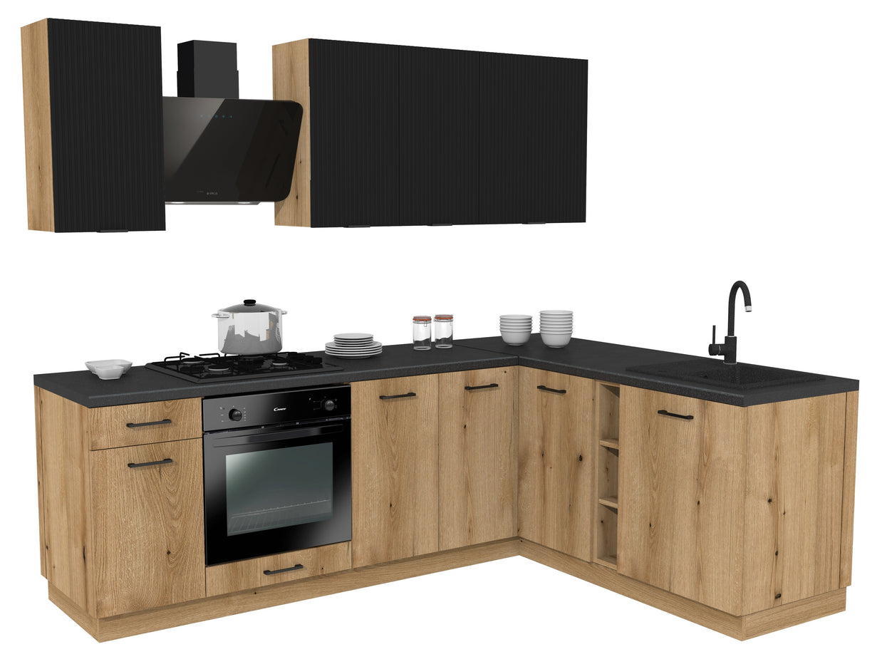 KUCHNIA VARIO 240X180CM RYFLOWANY CZARNY/EVOKE C10/BLAT DISTRICT Z AGD