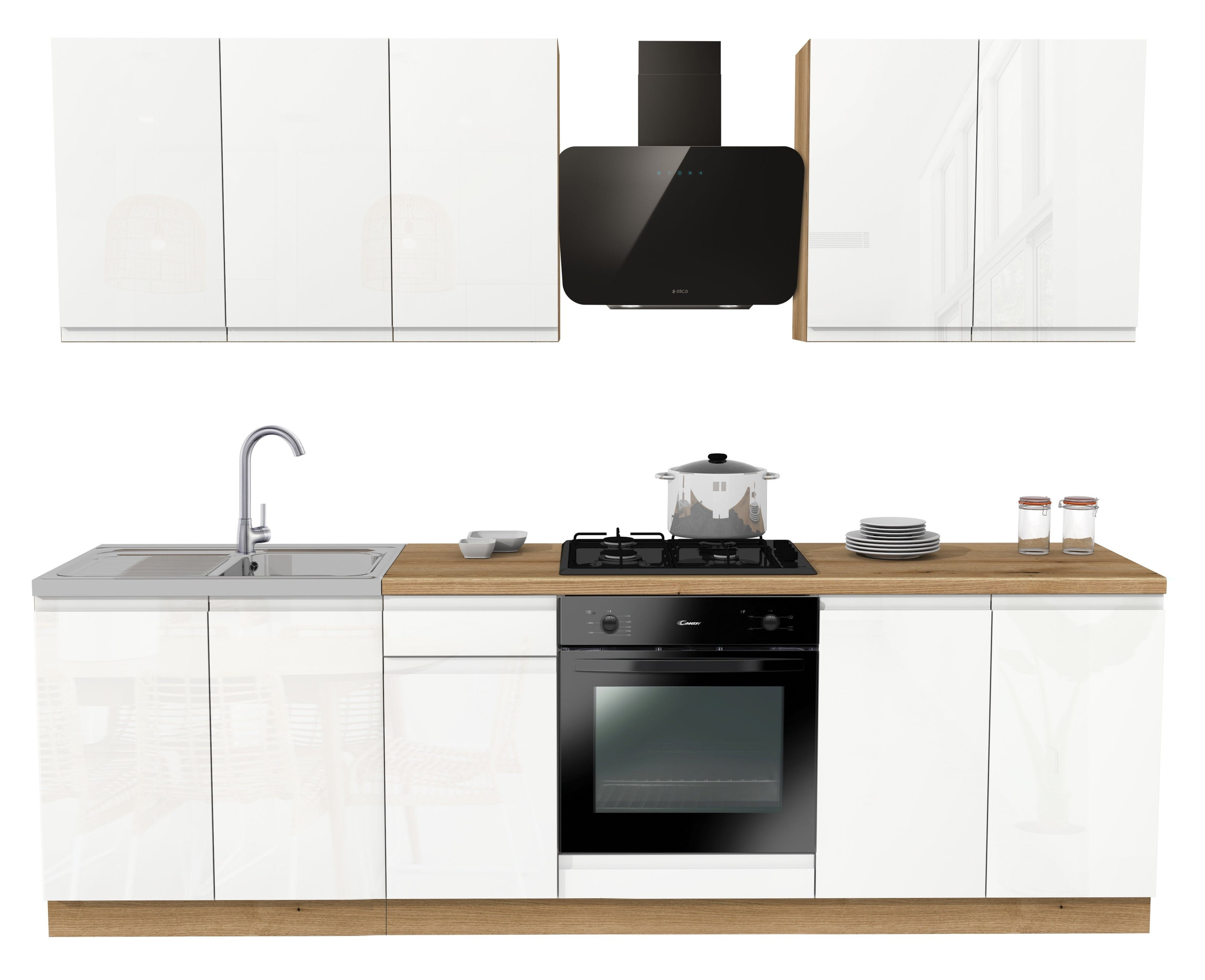 KUCHNIA VARIO 260CM BIAŁY AKRYL POŁYSK/BIAŁY AKRYL POŁYSK C10 EVOKE/BLAT EVOKE Z AGD