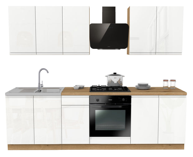 KUCHNIA VARIO 260CM BIAŁY AKRYL POŁYSK/BIAŁY AKRYL POŁYSK C10 EVOKE/BLAT EVOKE Z AGD
