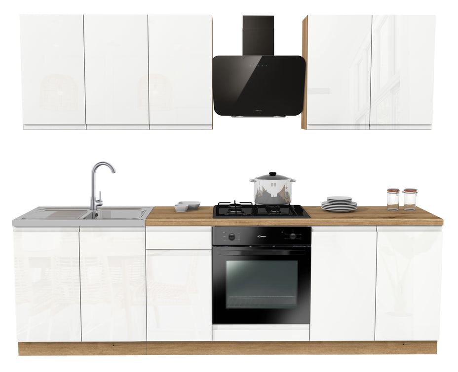 KUCHNIA VARIO 260CM BIAŁY AKRYL POŁYSK/BIAŁY AKRYL POŁYSK C10 EVOKE/BLAT EVOKE Z AGD